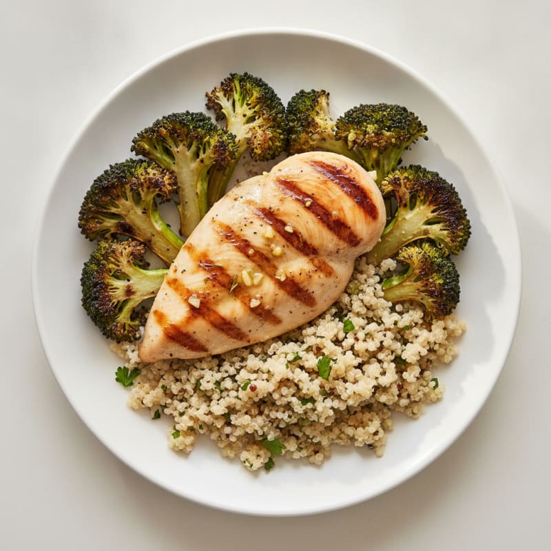 Grilled Chicken Breast with Quinoa and Roasted Broccoli