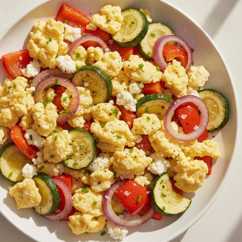 Hearty Scrambled Eggs with Roasted Vegetables