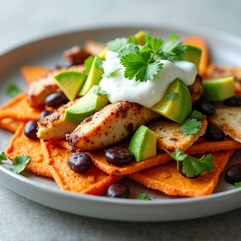 Fresh Baked Sweet Potato Nachos with Lime Crema
