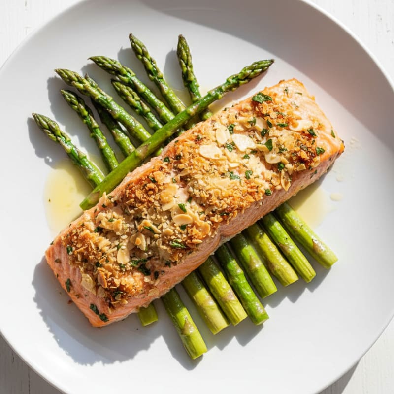 Golden Herb-Crusted Salmon with Roasted Asparagus