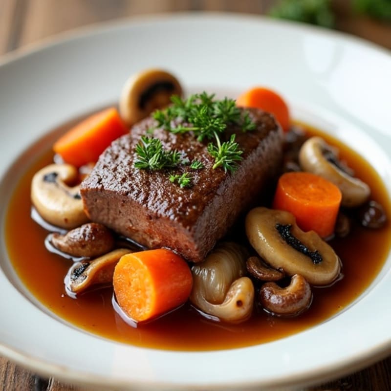 Herb-Braised Beef with Savory Mushrooms and Carrots