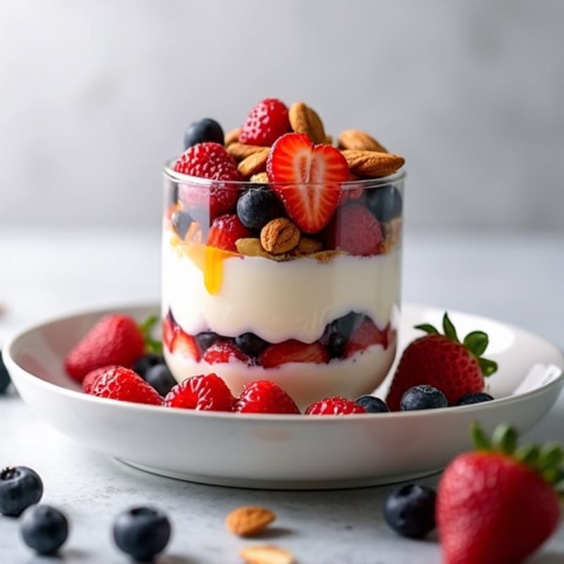 High-Protein Greek Yogurt Parfait with Mixed Berries and Almonds