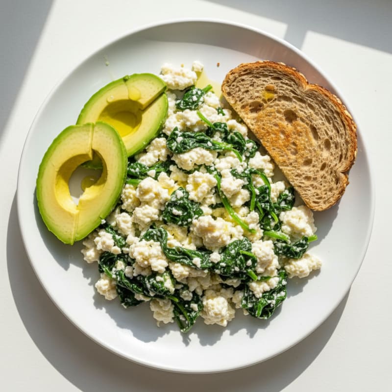 Egg White and Cottage Cheese Scramble with Sautéed Spinach