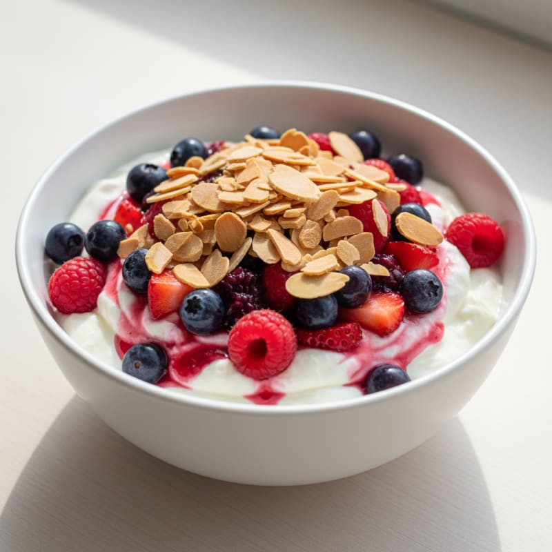 Greek Yogurt Protein Parfait with Mixed Berries and Almonds