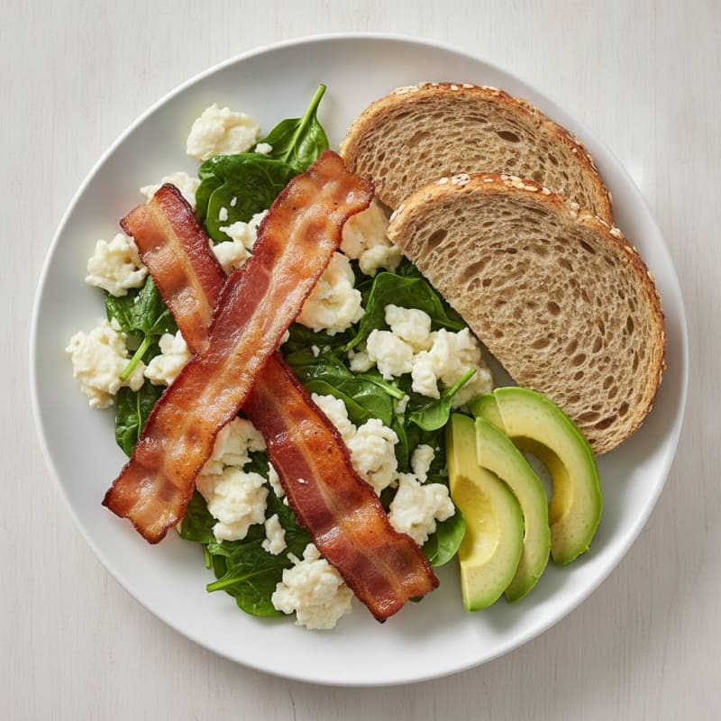 Crispy Turkey Bacon and Egg White Scramble with Spinach
