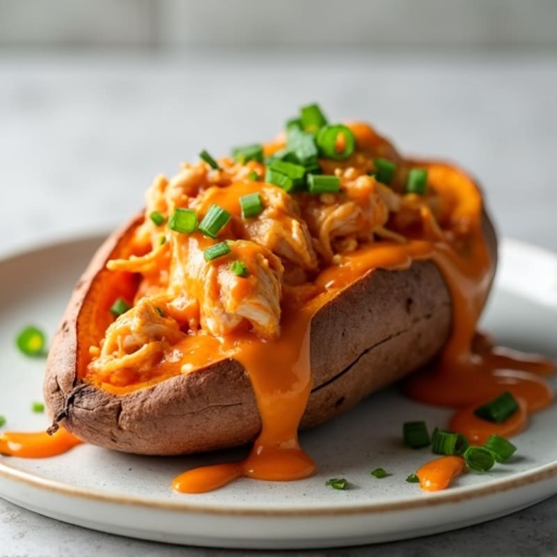 Creamy Buffalo Chicken Stuffed Sweet Potatoes