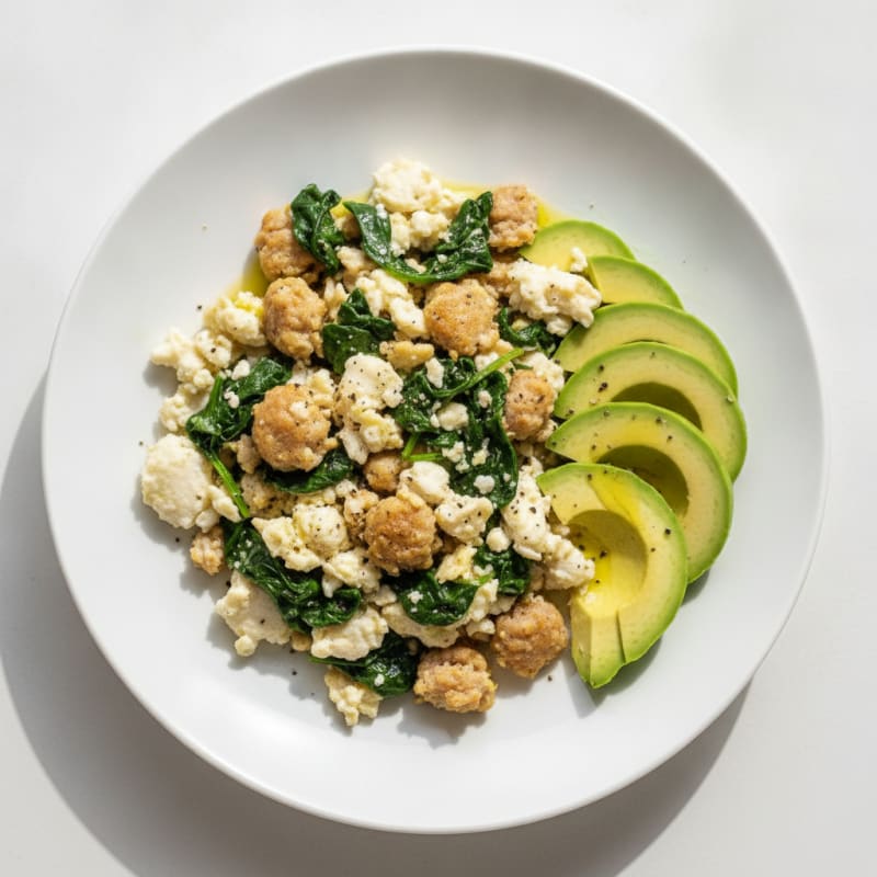 Egg White and Turkey Sausage Scramble with Spinach