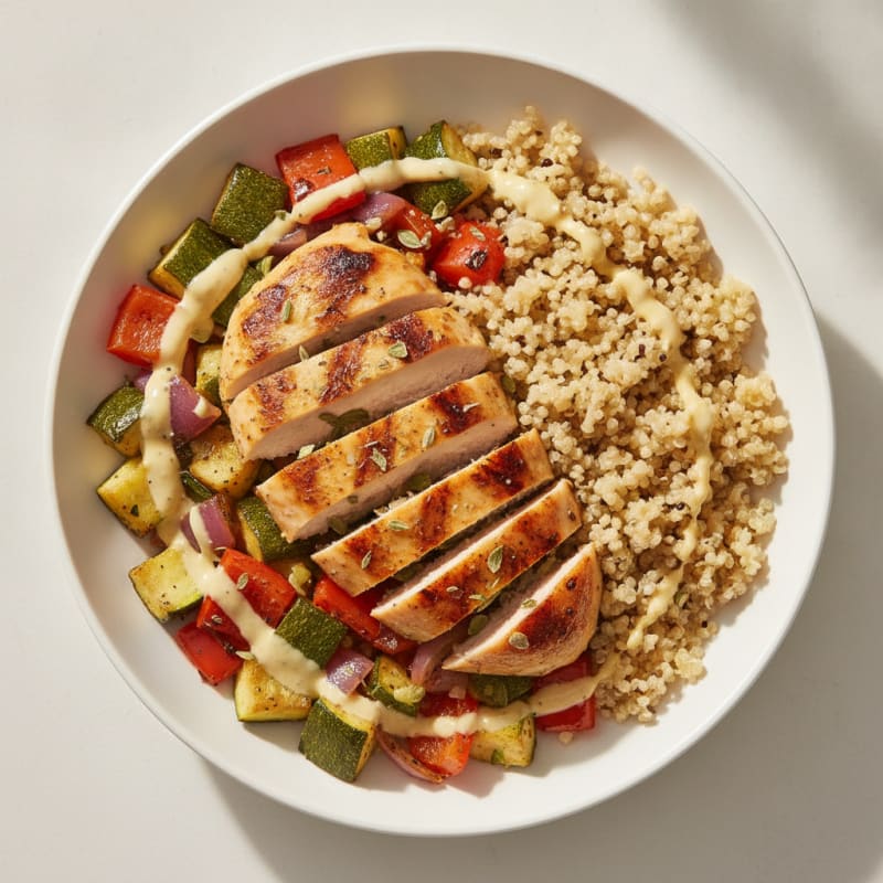 Grilled Chicken and Quinoa Bowl with Roasted Vegetables