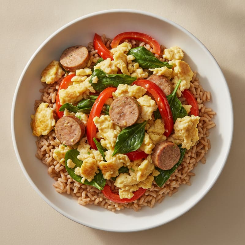Egg White and Turkey Sausage Scramble with Brown Rice