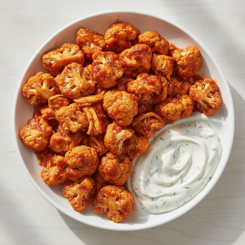 Buffalo Cauliflower and Chicken Bites with Greek Yogurt Ranch