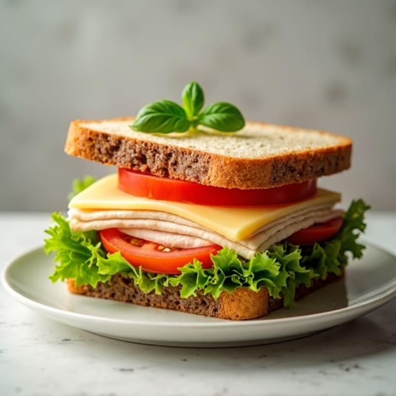 Lean Turkey and Provolone Whole Grain Sandwich with Fresh Herb Vinaigrette