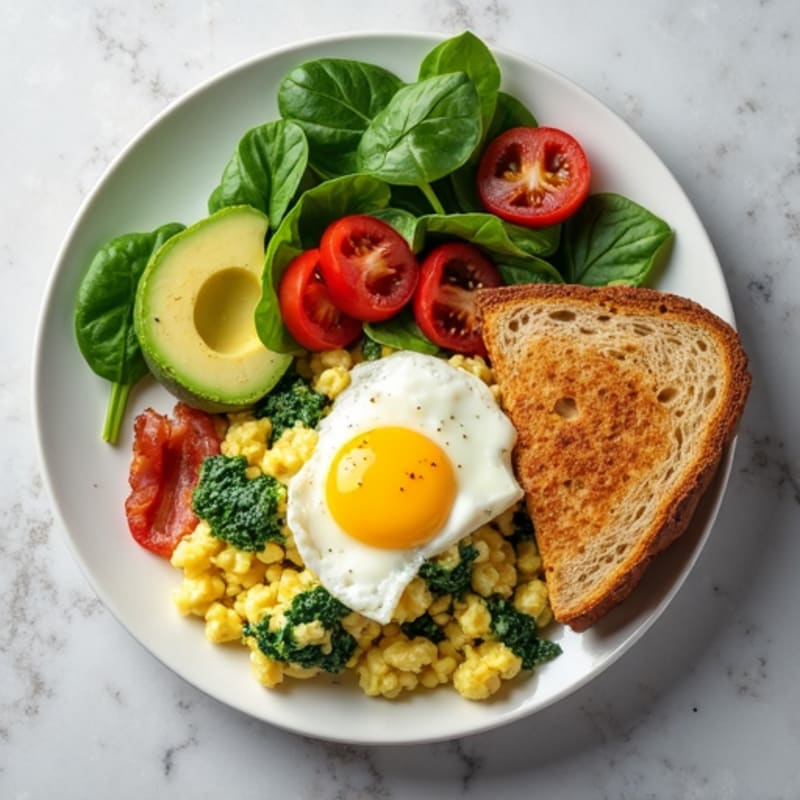 Egg White Spinach Scramble with Turkey Bacon
