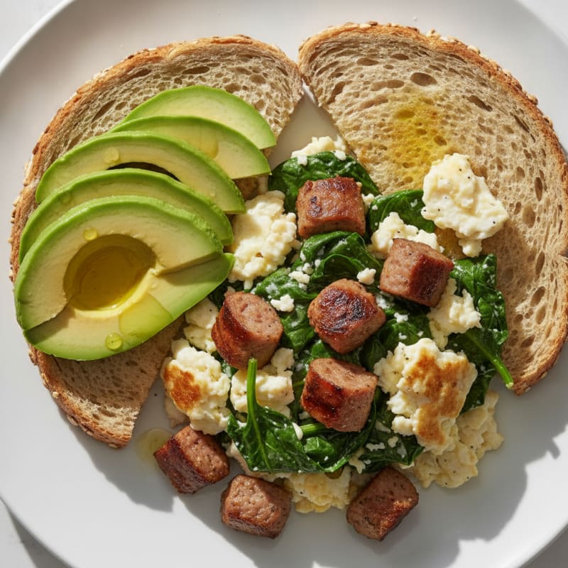 Egg White Scramble with Spinach and Turkey Sausage