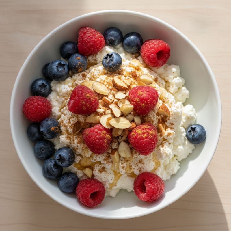 Cottage Cheese and Berry Protein Bowl with Almonds