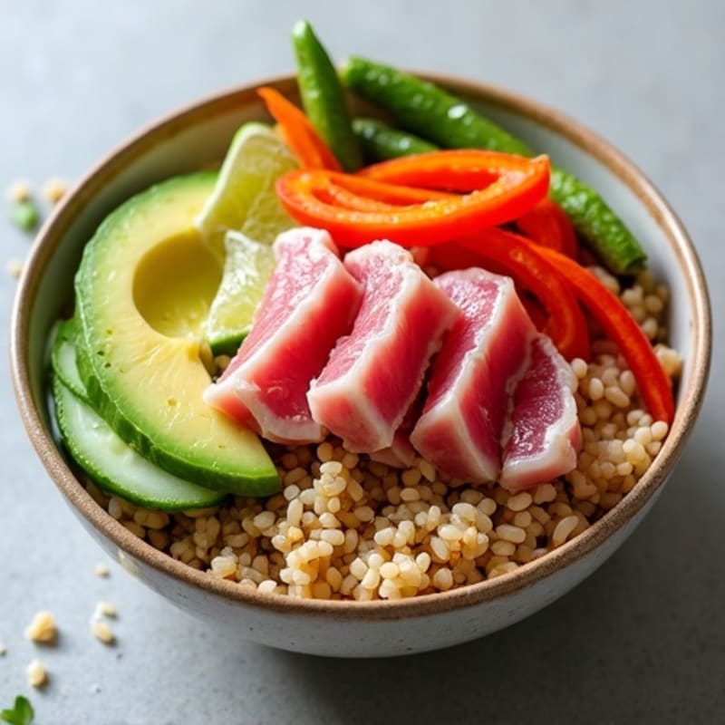 Fresh Tuna and Avocado Rice Bowl with Crisp Vegetables