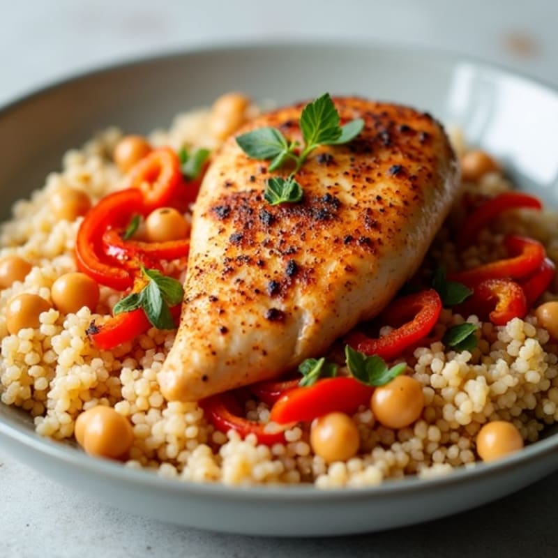 Smoked Paprika Chicken and Chickpea Couscous with Roasted Bell Peppers