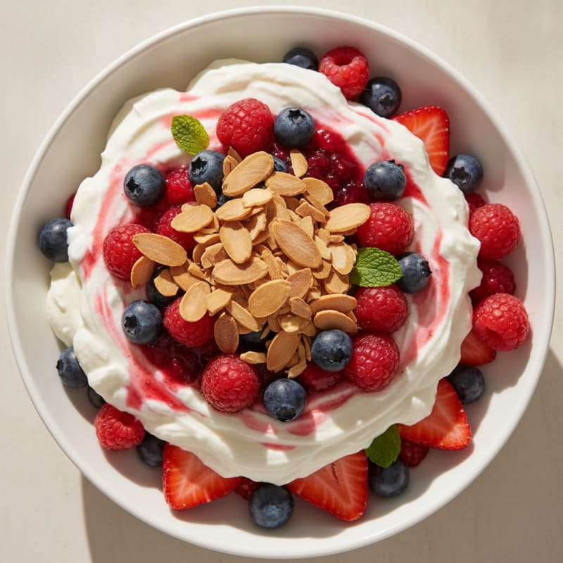 Greek Yogurt Protein Parfait with Mixed Berries and Almonds