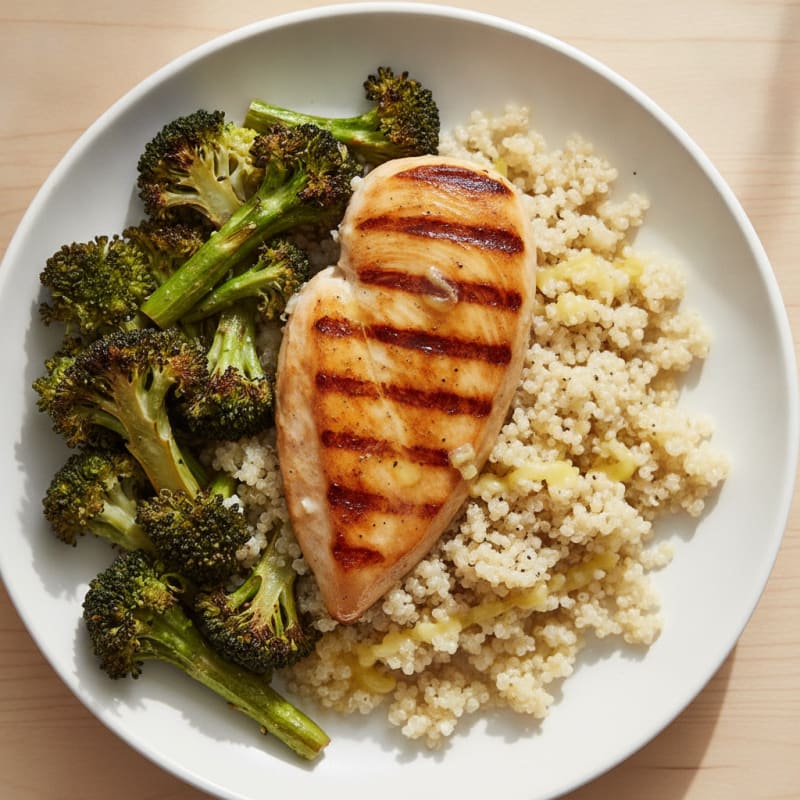 Grilled Chicken Breast with Quinoa and Roasted Broccoli