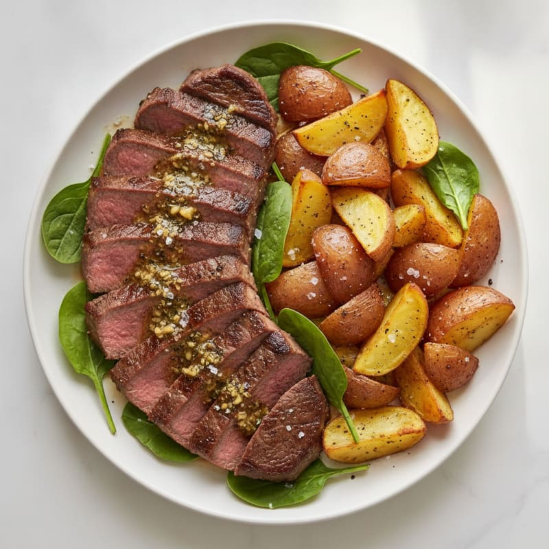 Garlic Herb Strip Steak with Roasted Potatoes