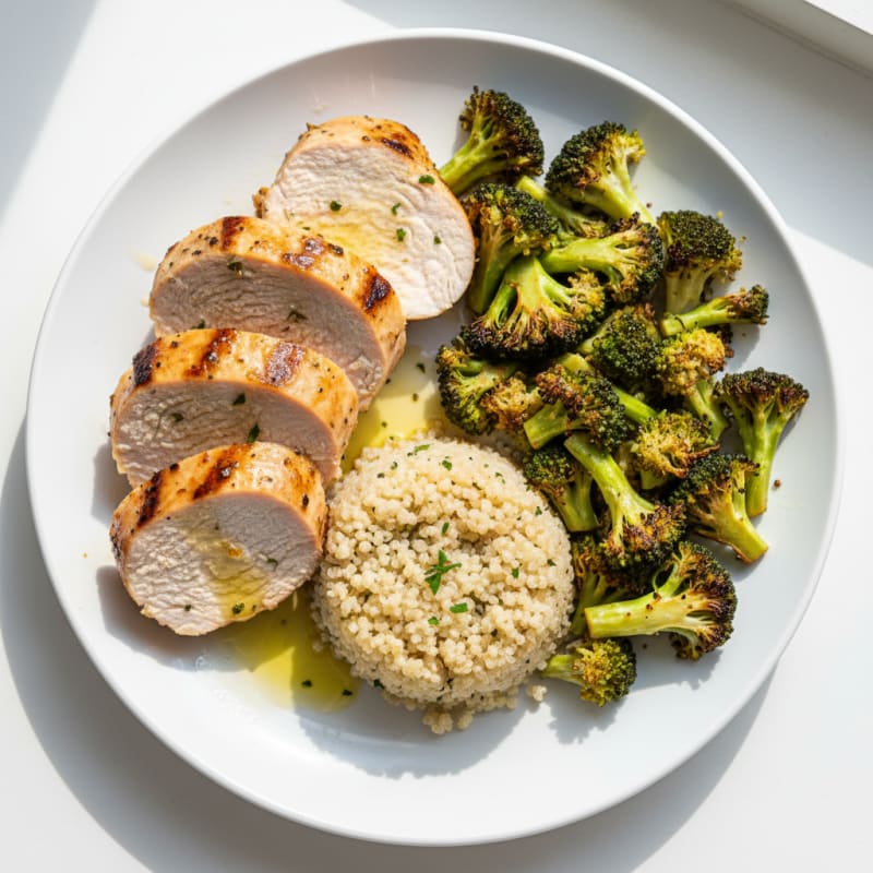 Grilled Turkey Breast with Roasted Broccoli and Quinoa
