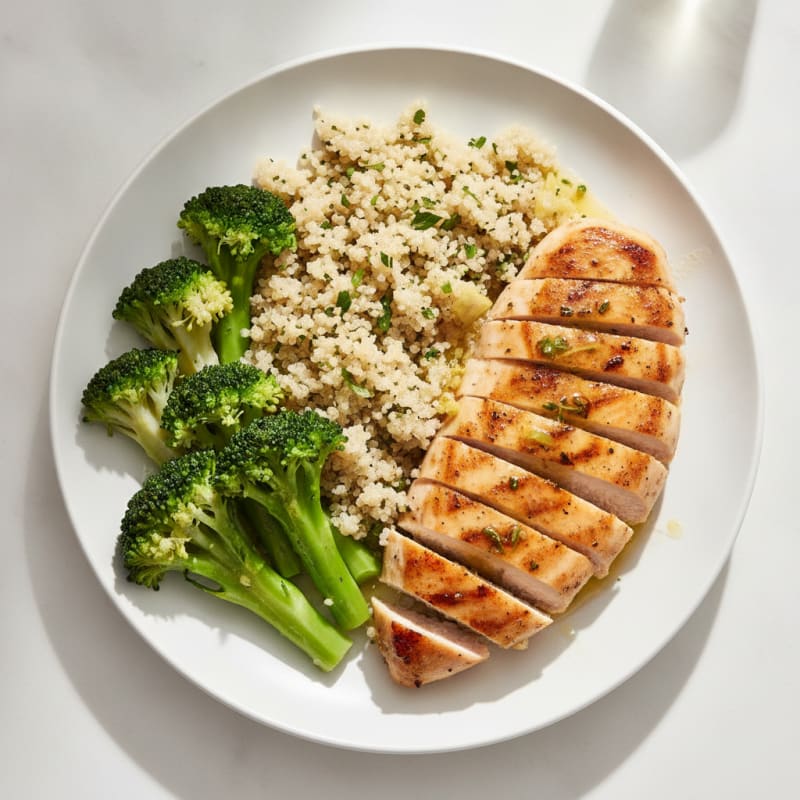 Grilled Chicken Breast with Quinoa and Steamed Broccoli
