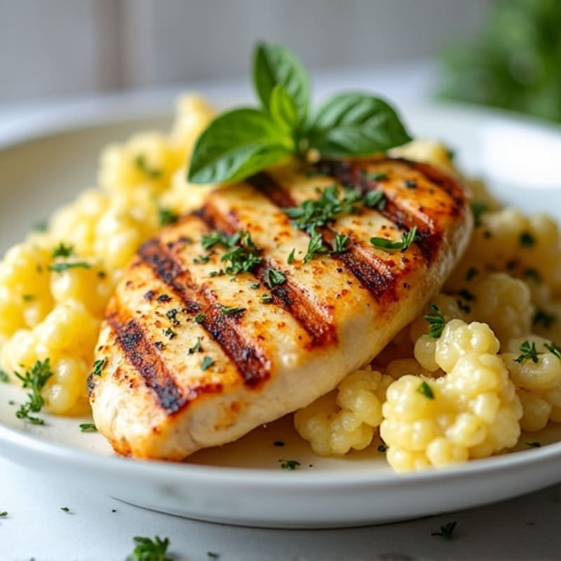 Creamy Cauliflower Alfredo with Herb-Grilled Chicken