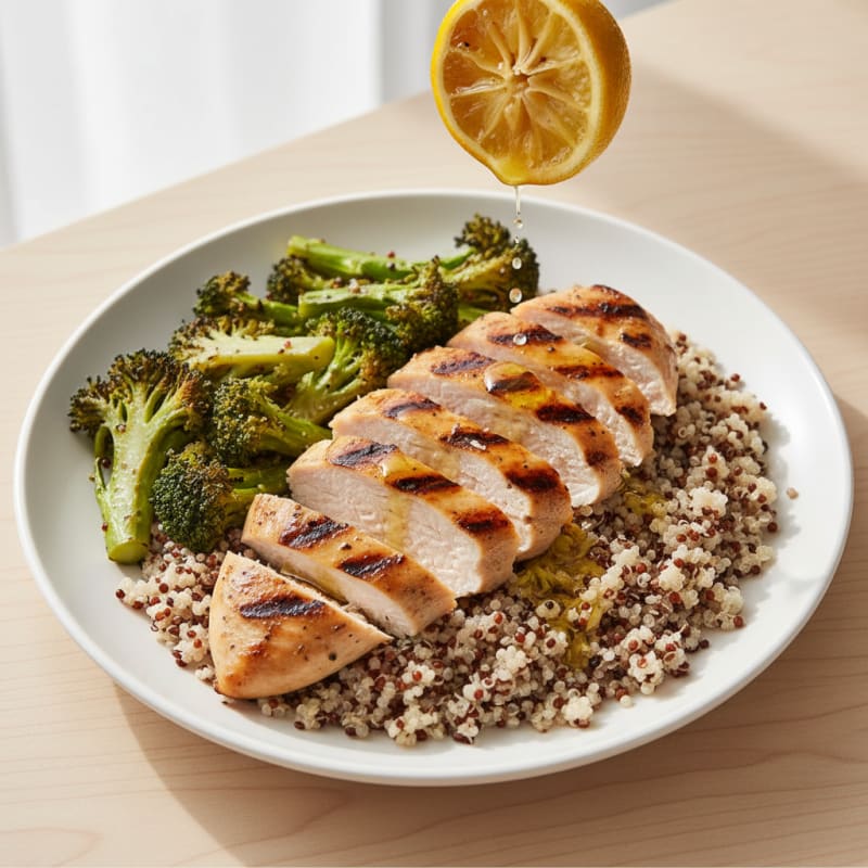 Grilled Chicken Breast with Quinoa and Roasted Broccoli