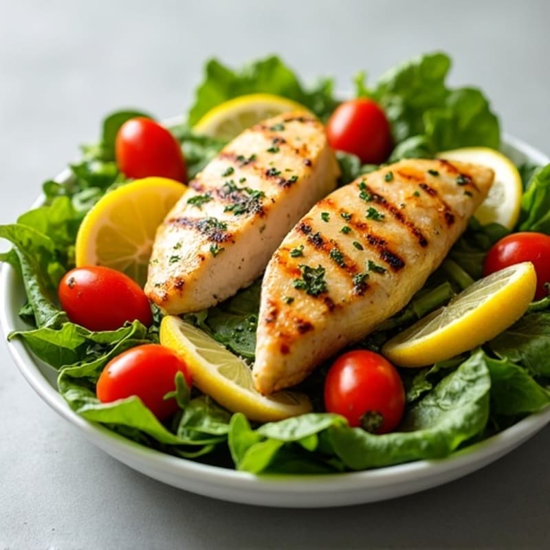 Herb-Roasted Chicken and Fresh Vegetable Salad with Lemon-Garlic Dressing