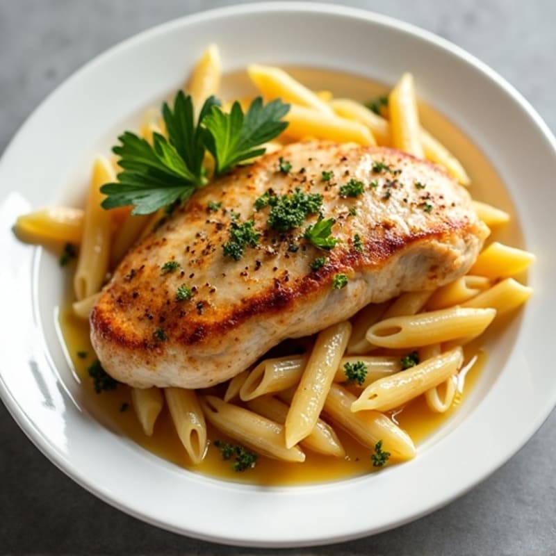 Herb-Garlic Pan Seared Chicken with Buttered Pasta