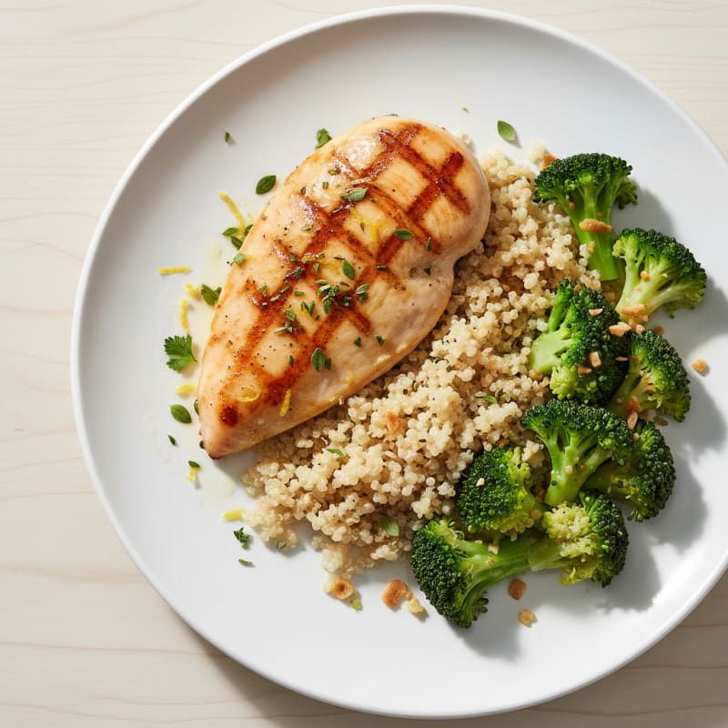 Grilled Chicken Breast with Quinoa and Steamed Broccoli