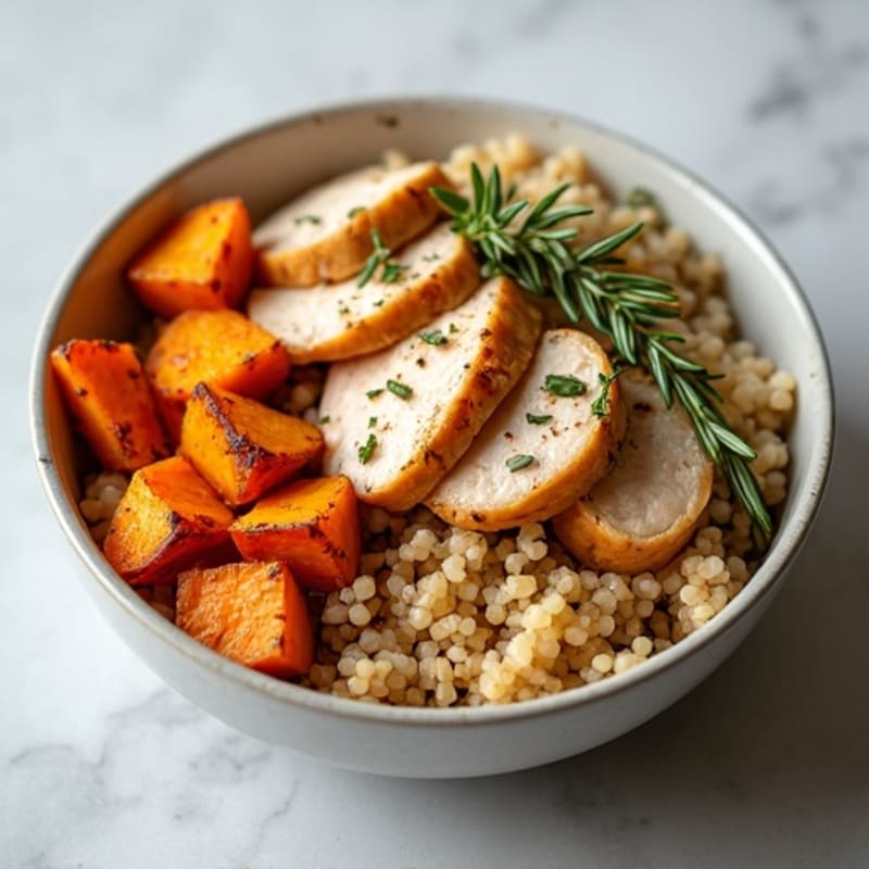 Herb-Roasted Chicken Quinoa Bowl with Roasted Sweet Potatoes