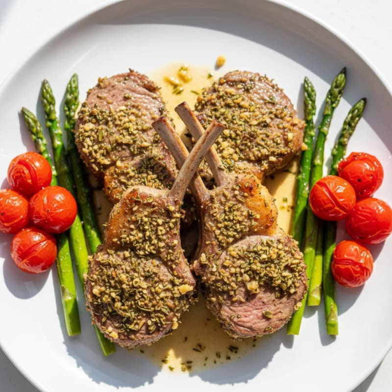 Tender Herb-Crusted Lamb Chops with Roasted Vegetables