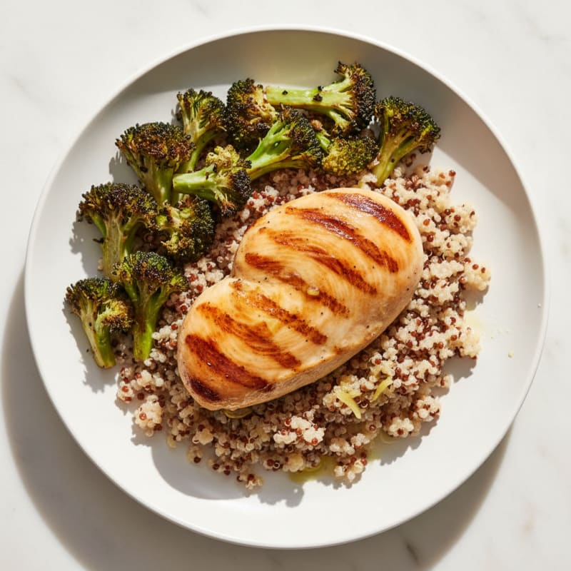 Grilled Chicken Breast with Quinoa and Roasted Broccoli