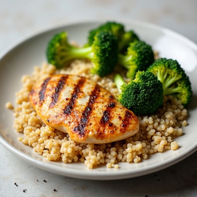 Grilled Chicken Breast with Quinoa and Roasted Broccoli