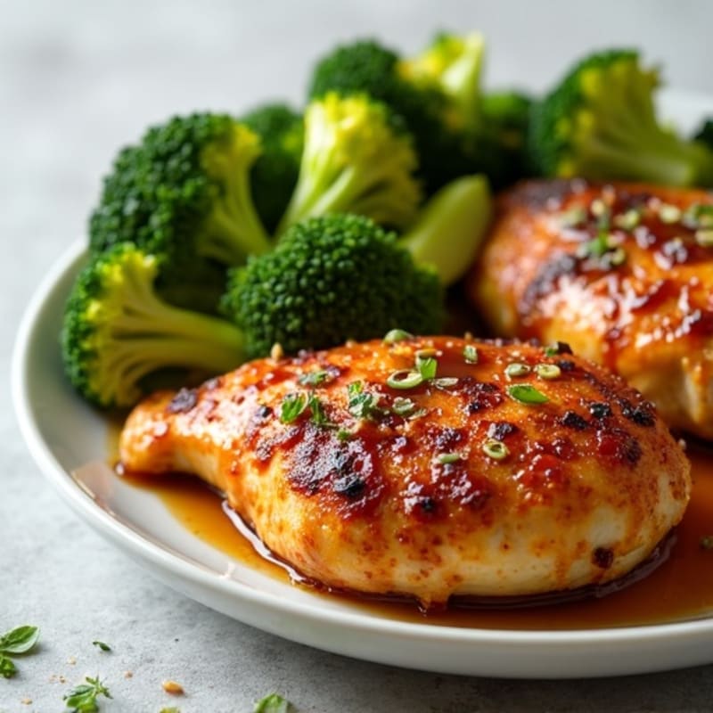 Crispy Baked Chicken with Sticky Garlic Ginger Sauce and Roasted Broccoli