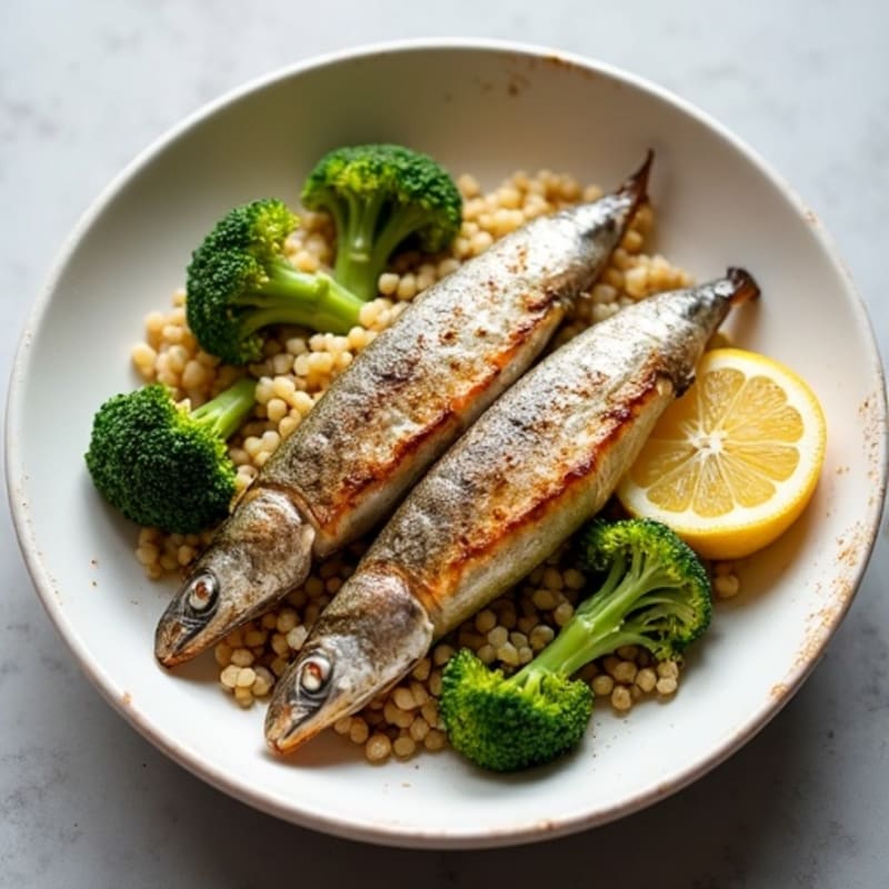 Baked Sardines with Roasted Broccoli and Quinoa
