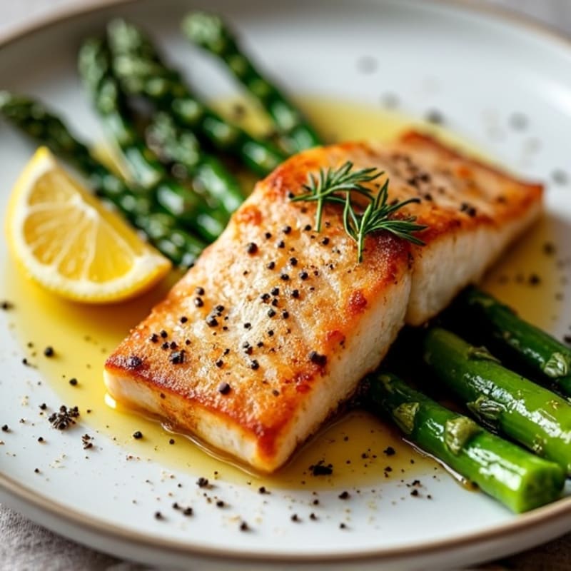 Crispy Skin Pan-Seared Steelhead Trout with Garlic Roasted Asparagus