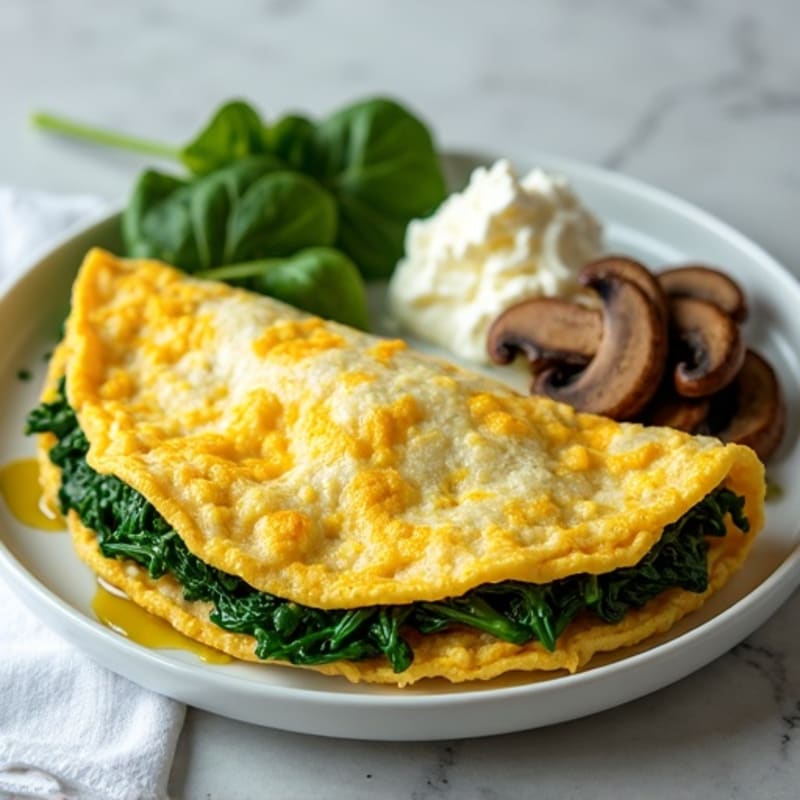 Egg White Spinach Omelette with Cottage Cheese and Sautéed Mushrooms