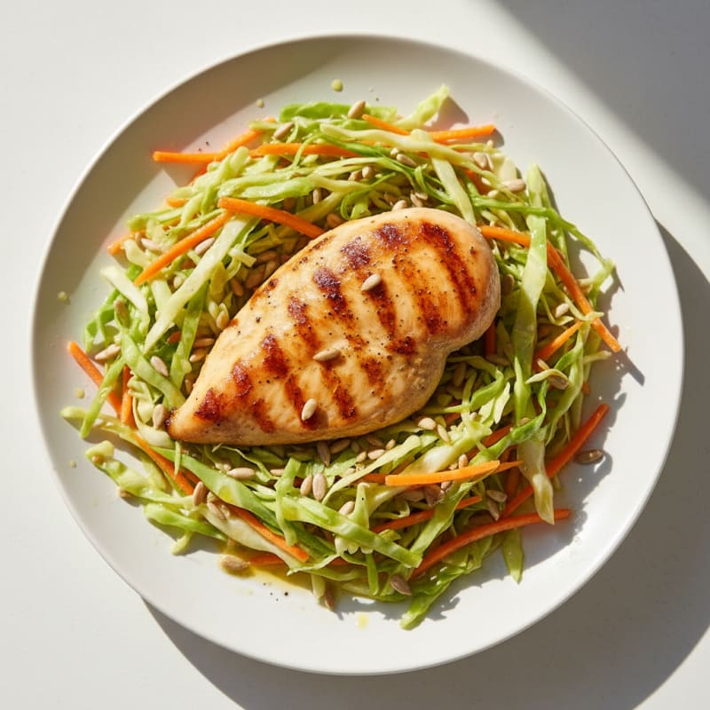 Grilled Chicken Breast with Crunchy Cabbage Slaw and Lemon Vinaigrette