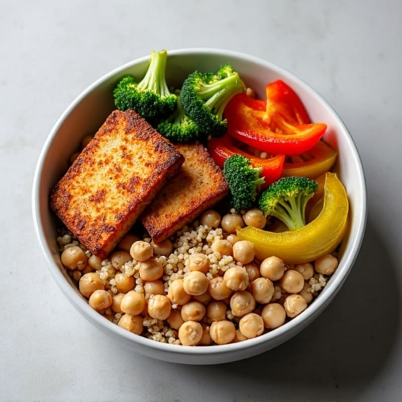 Crispy Baked Tofu with Roasted Vegetable Buddha Bowl