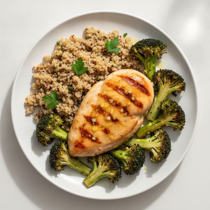Grilled Chicken Breast with Quinoa and Roasted Broccoli