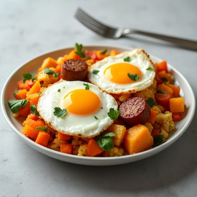 Butternut Squash and Cauliflower Hash with Fried Eggs