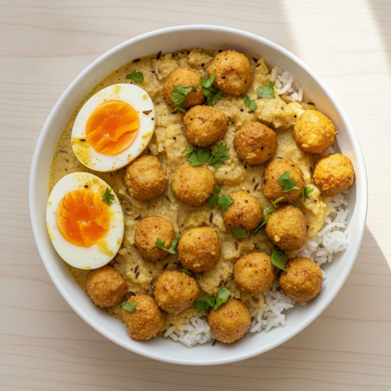 Coconut Milk Egg Curry with Sona Masoori Rice