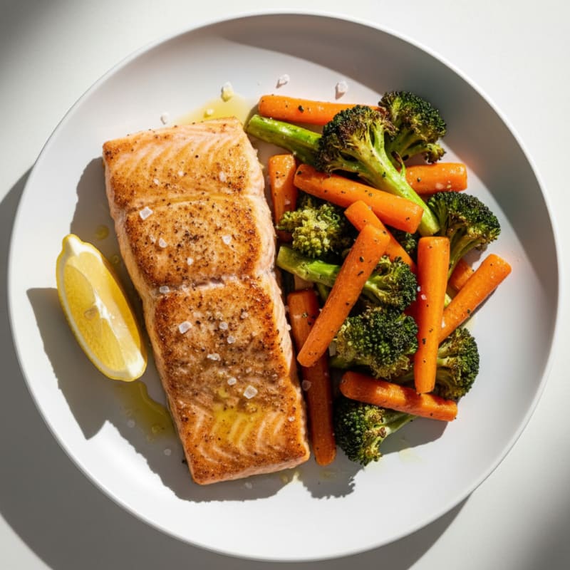 Pan-Seared Salmon with Roasted Broccoli and Carrots