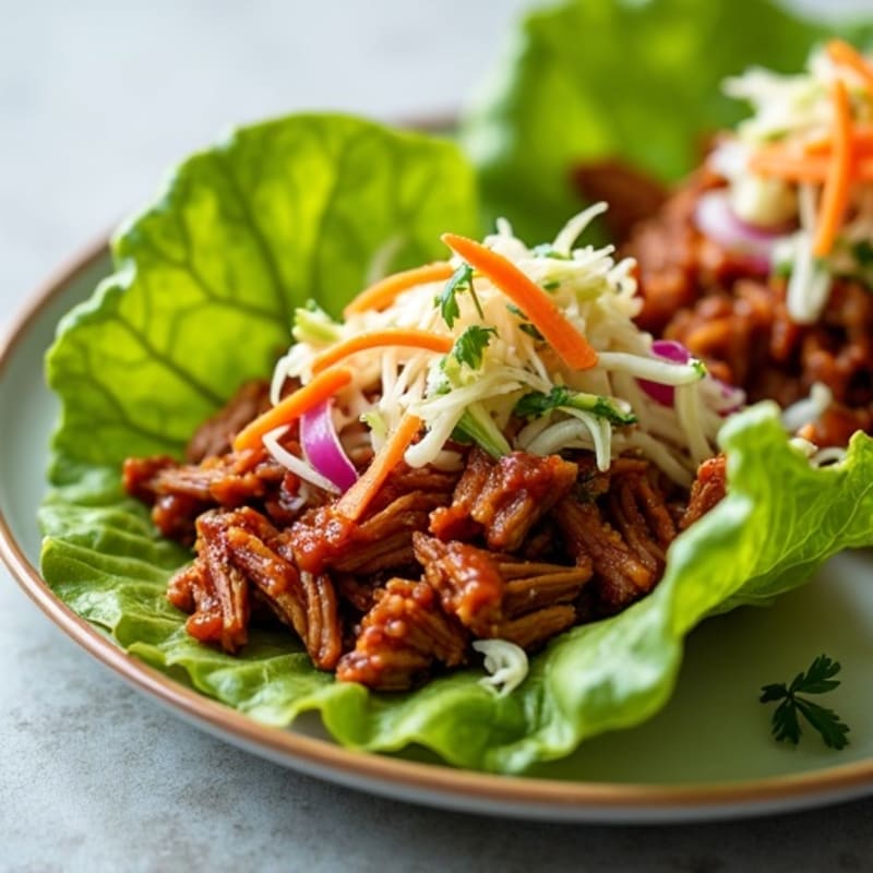 Lean Slow-Cooked BBQ Pulled Pork Lettuce Wraps with Crunchy Slaw