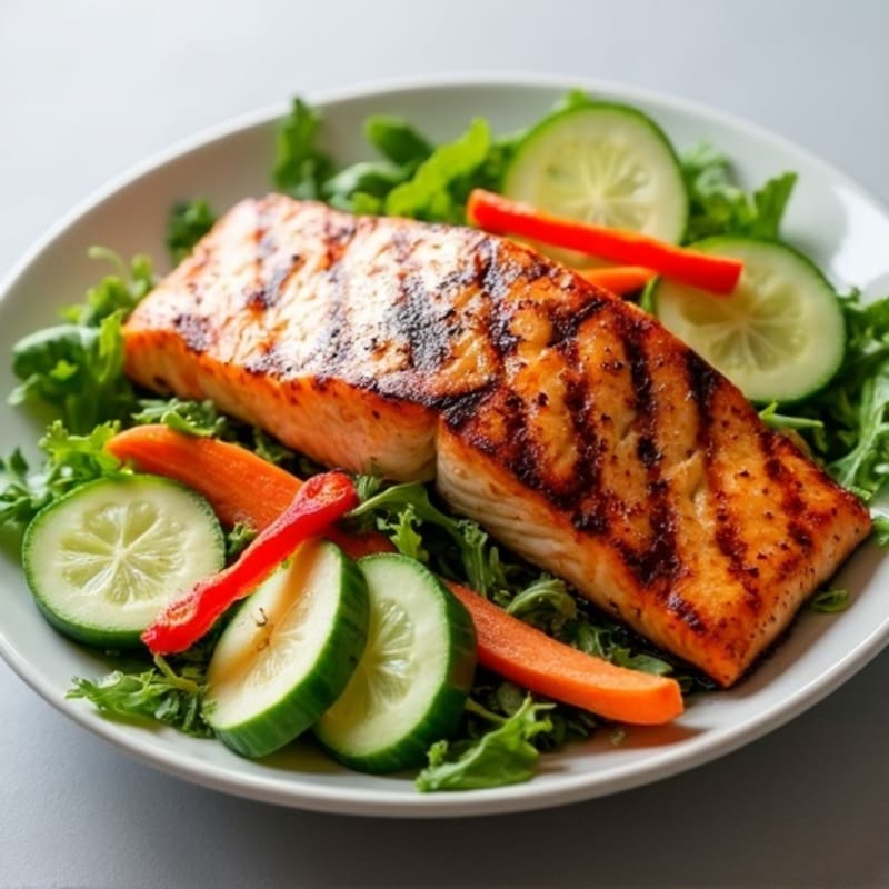 Grilled Salmon and Crunchy Vegetable Salad