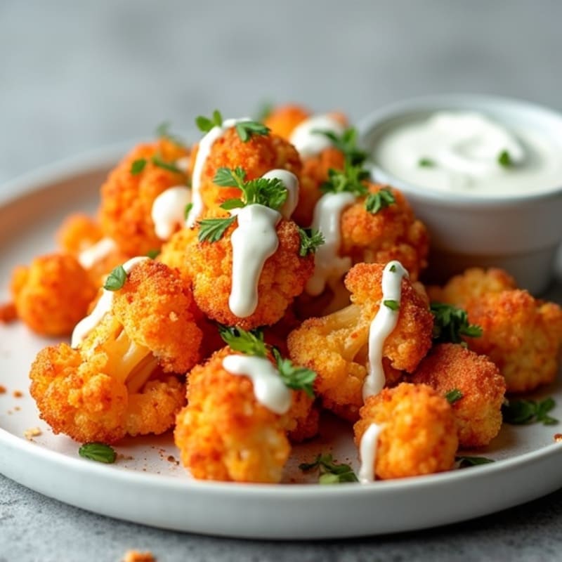 Crispy Buffalo Cauliflower with Ranch Drizzle
