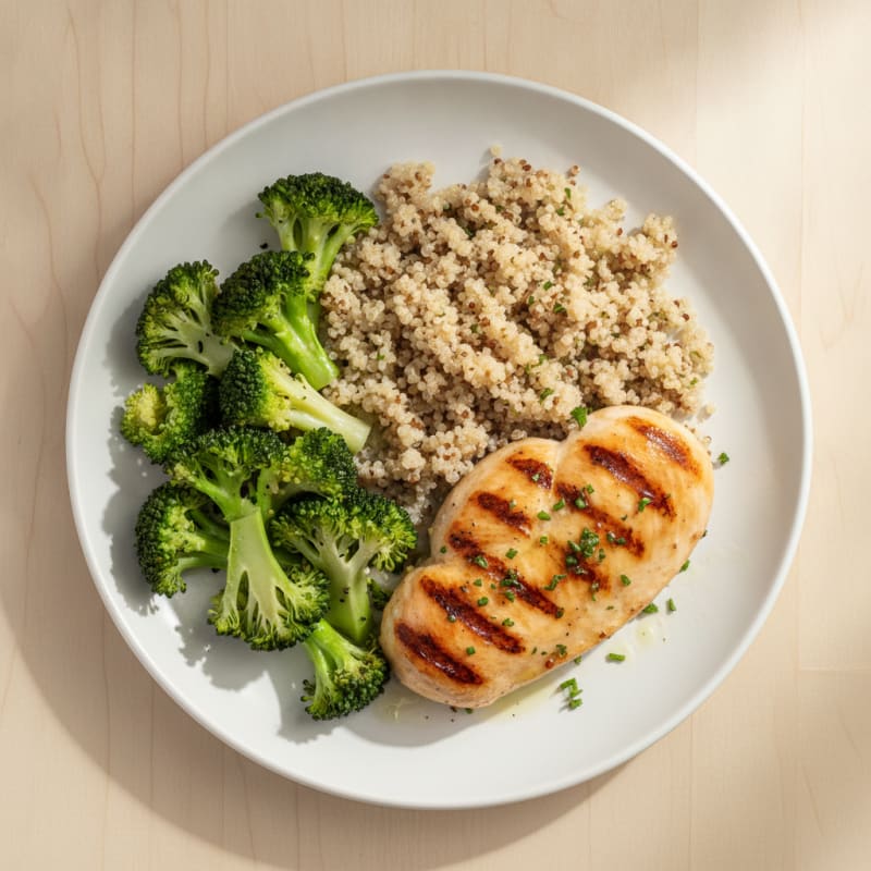 Grilled Chicken Breast with Quinoa and Steamed Broccoli