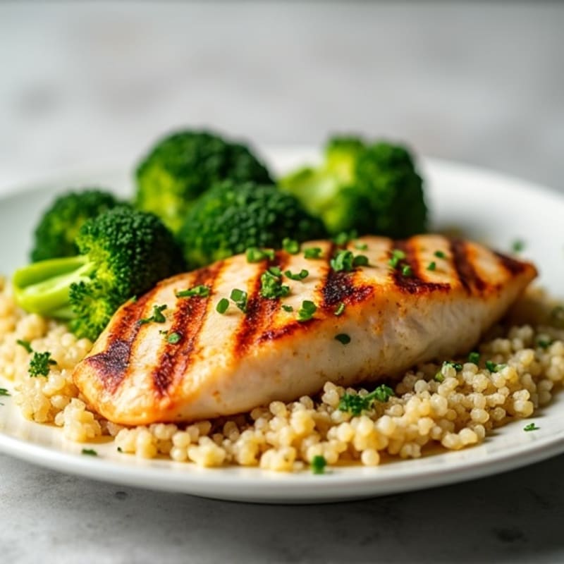 Grilled Chicken Breast with Roasted Broccoli and Quinoa