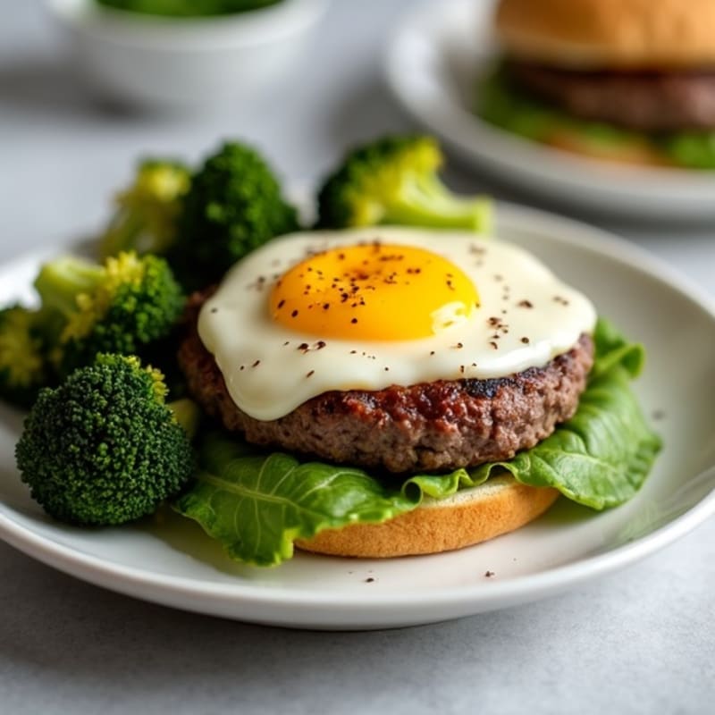 Lean Beef Burger with Melty Mozzarella and Crispy Roasted Broccoli